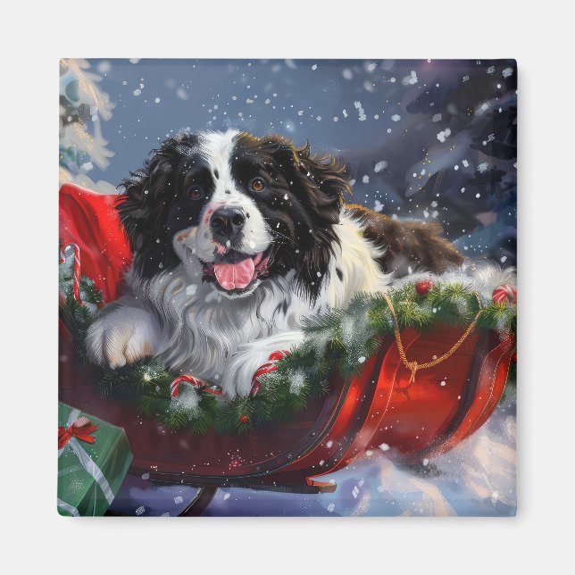 Imán Perro Terranova Navidad Festiva (Frente)