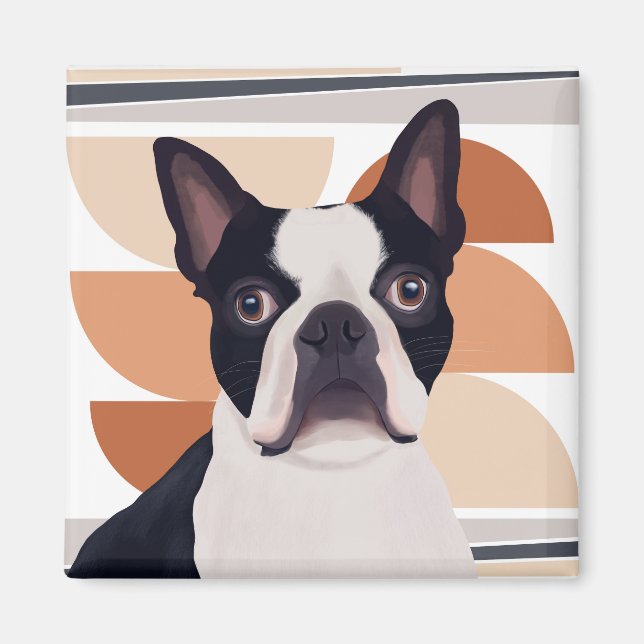 Imán Perro Terrier de Boston - Geométrico Naranja (Frente)