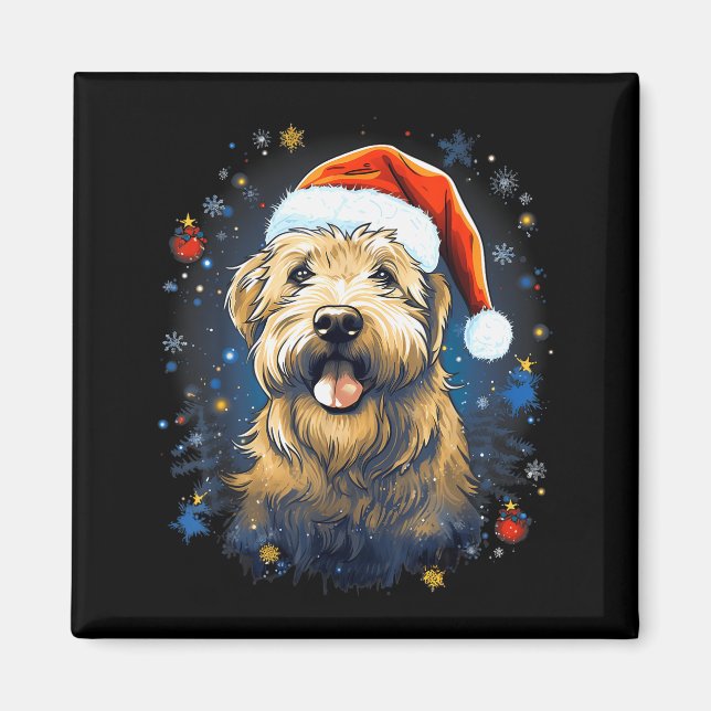 Imán Perro Terrier de pelaje suave Xmas Navidad Hombres (Frente)
