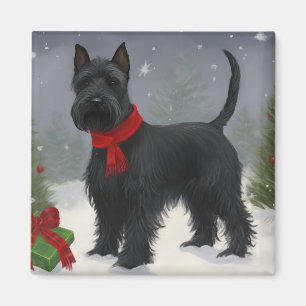 Imán Perro Terrier Escocés en Navidad con Nieve