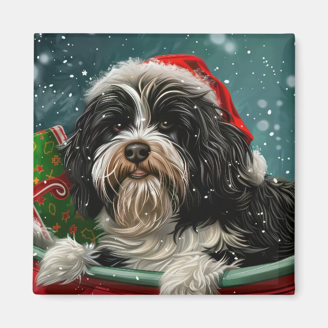 Imán Perro Terrier Tibetano Navidad Festiva (Frente)