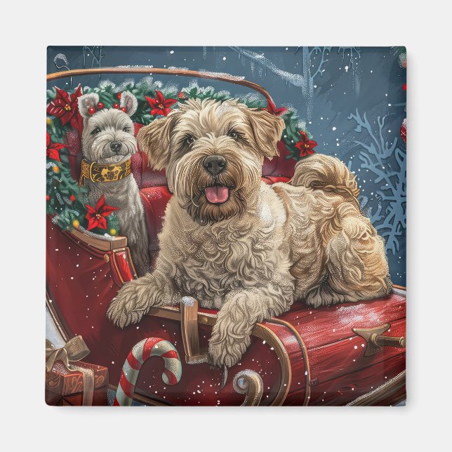 Imán Perro Terrier Trigo Navidad Festivo  (Frente)