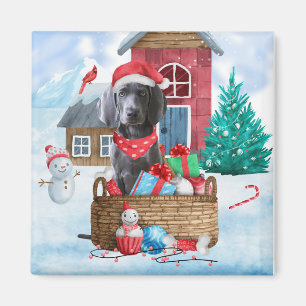 Imán Perro Weimaraner en casa de perro de Navidad con n