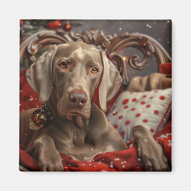 Imán Perro Weimaraner Navidad Festiva (Frente)