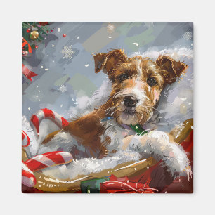 Imán Perro Wire Fox Terrier Navidad Festiva