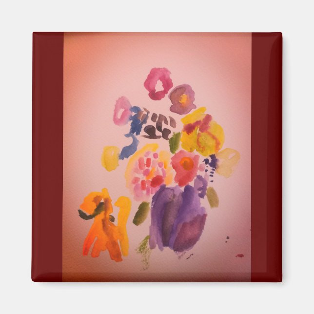 Imán Perro y flores arte bonito (Frente)