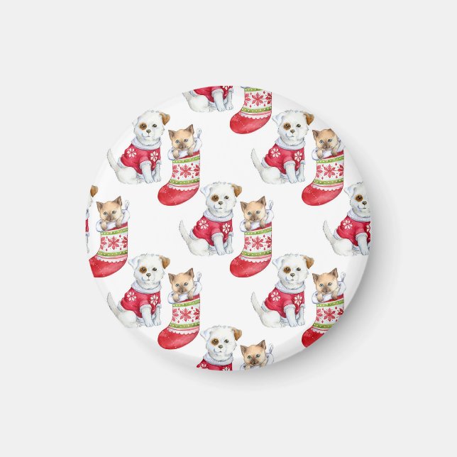 Imán Perro y gato de Navidad (Frente)