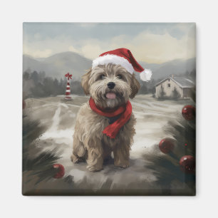 Imán Perro Yorkipoo en Navidades de nieve