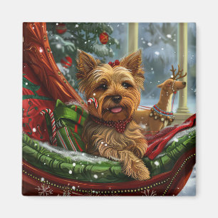 Imán Perro Yorkshire Terrier Navidad Festiva