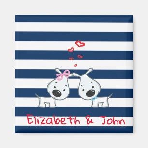 Imán Perros Adorables enamorados a rayas personalizadas