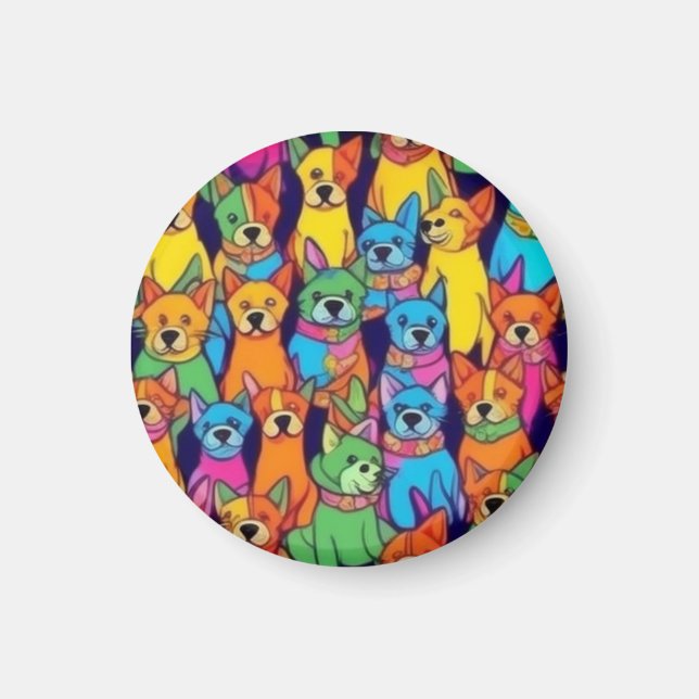Imán Perros alegres y coloridos, perros felices (Frente)