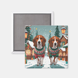Imán Perros American Foxhound Navidad Nieve Fiesta