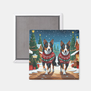 Imán Perros Australian Kelpie Navidad Nieve Fiesta