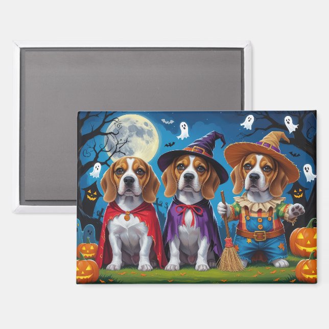 Imán Perros Beagle Calabaza Halloween Divertido (Anverso/Reverso)