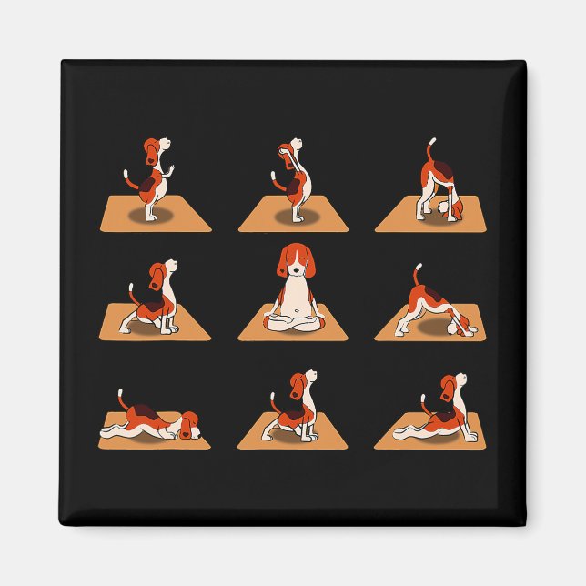 Imán Perros Beagle Cute Yoga Asana Poses (Frente)