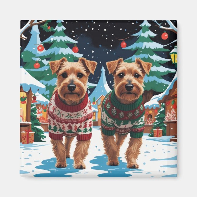Imán Perros Biewer Terrier Navidad Nieve Fiesta (Frente)