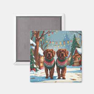 Imán Perros Bouviers des Flandres Navidad Nieve Fiesta 