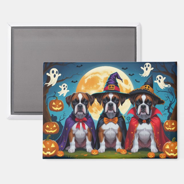 Imán Perros Boxer Calabaza Halloween Divertido (Anverso/Reverso)