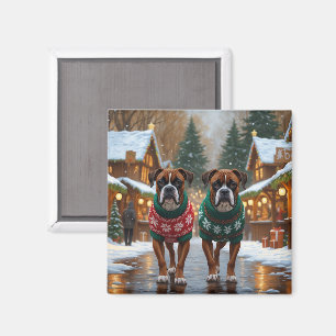 Imán Perros Boxer Navidad Nieve Fiesta
