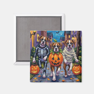 Imán Perros Boxer Trick-or-Treating con disfraces de Ha