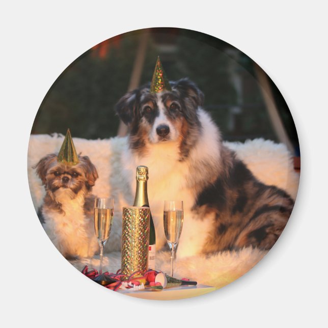 Imán Perros celebrando Año Nuevo (Frente)