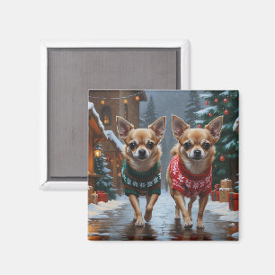 Imán Perros Chihuahua Navidad Nieve Fiesta