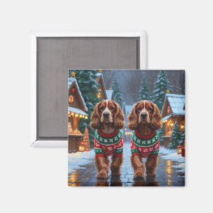 Imán Perros Cocker Spaniel Navidad Nieve Fiesta