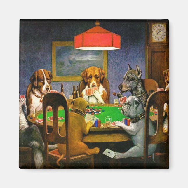 Imán Perros de época divertidos jugando al póquer (Frente)