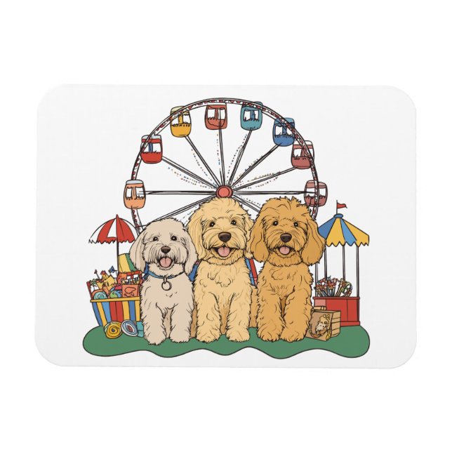 Imán Perros De Goldendoodle En Un Carnaval (Horizontal)