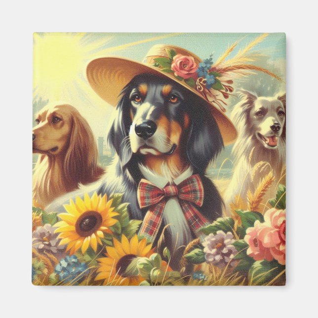 Imán Perros de la naturaleza retro (Frente)