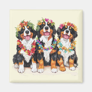 Imán Perros de montaña berneses hawaianos Lei de flores