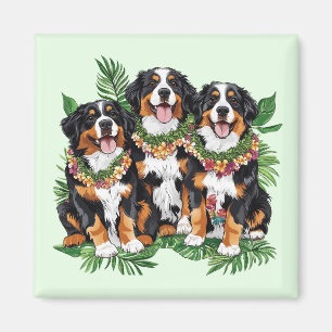 Imán Perros de montaña berneses hawaianos Lei de flores