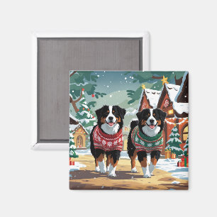 Imán Perros de montaña berneses Navidad Nieve Fiesta