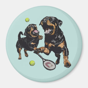 Imán Perros De Rottweiler Cute Juegan Al Tenis
