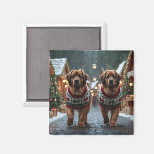 Imán Perros de Terranova Navidad Nieve Fiesta