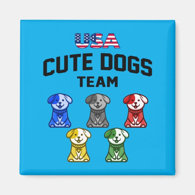 Imán Perros Divertidos Lindos EEUU Equipo de Cachorros (Frente)