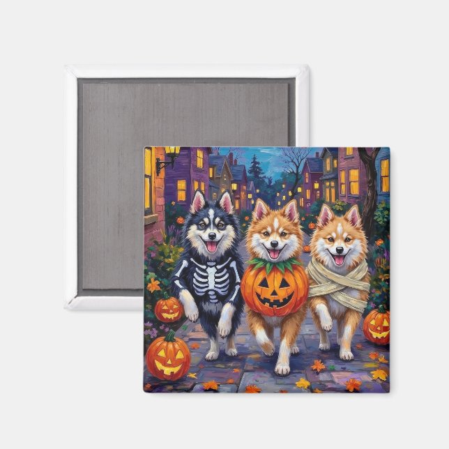 Imán Perros esquimales americanos en Halloween haciendo (Anverso/Reverso)
