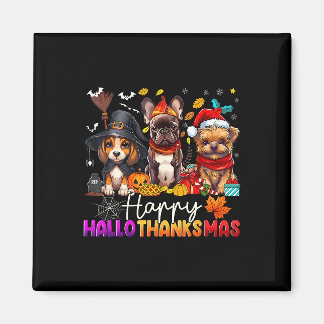 Imán Perros Felices Hallothanksmas Halloween Día de Acc (Frente)