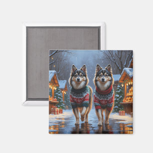Imán Perros Finnish Lapphund Navidad Nieve Fiesta