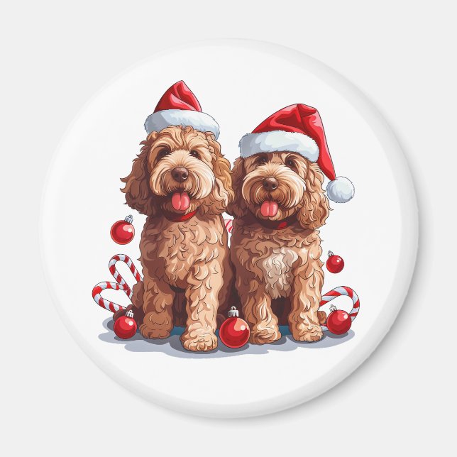 Imán Perros Goldendoodle de Navidad (Frente)