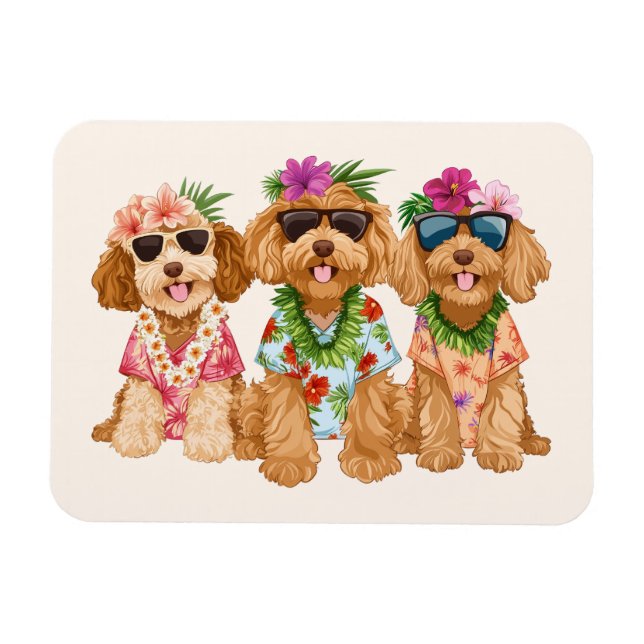 Imán Perros Goldendoodle Hawaianos Lei de Flores (Horizontal)