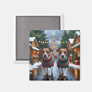 Imán Perros Jack Russell Navidad Nieve Fiesta