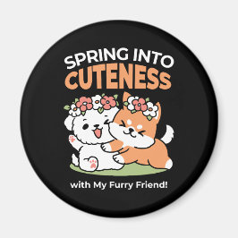 Imán Perros juguetones con coronas de flores - Tema de