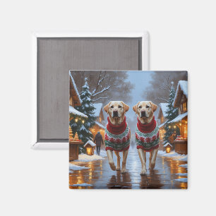 Imán Perros Labrador Navidad Nieve Fiesta