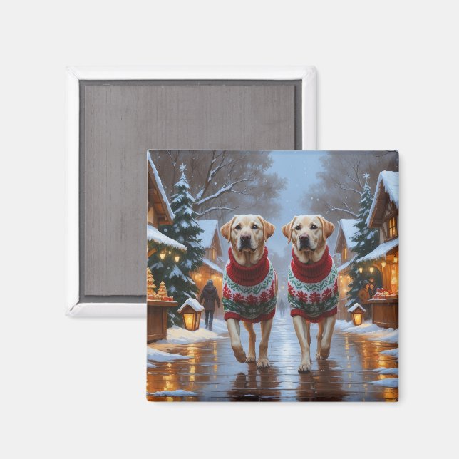 Imán Perros Labrador Navidad Nieve Fiesta (Anverso/Reverso)