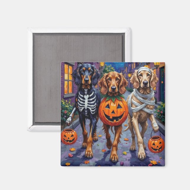 Imán Perros Lebrel Afgano Pidiendo Dulces en Halloween (Anverso/Reverso)