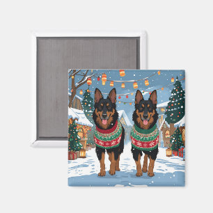 Imán Perros Malinois Belgas Navidad Nieve Fiesta 
