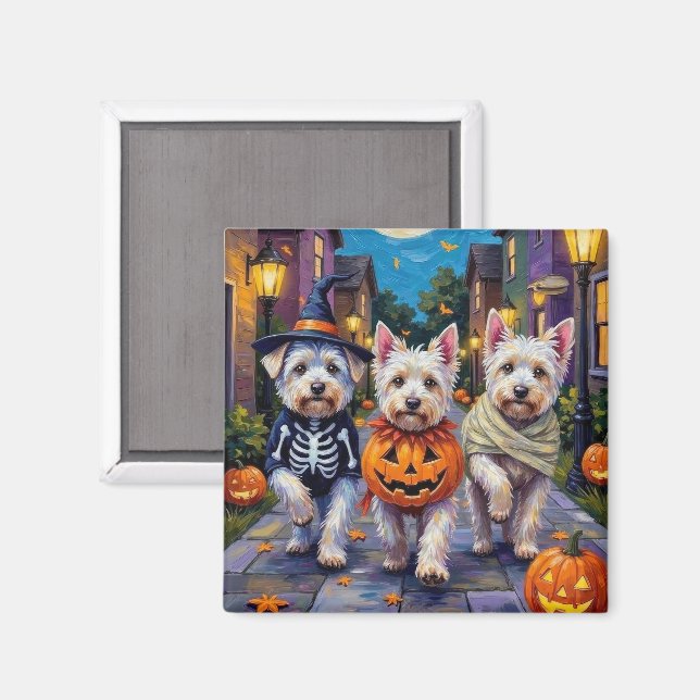 Imán Perros Malteses Disfrazados en Halloween (Anverso/Reverso)