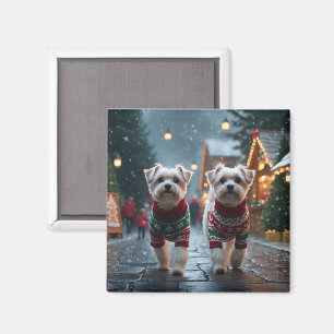 Imán Perros Malteses Navidad Nieve Fiesta