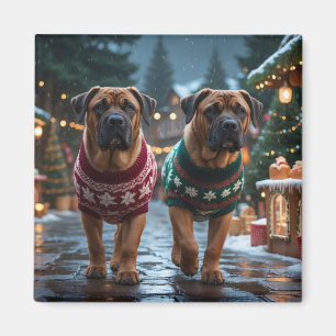 Imán Perros Mastín Tibetano Navidad Nieve Fiesta